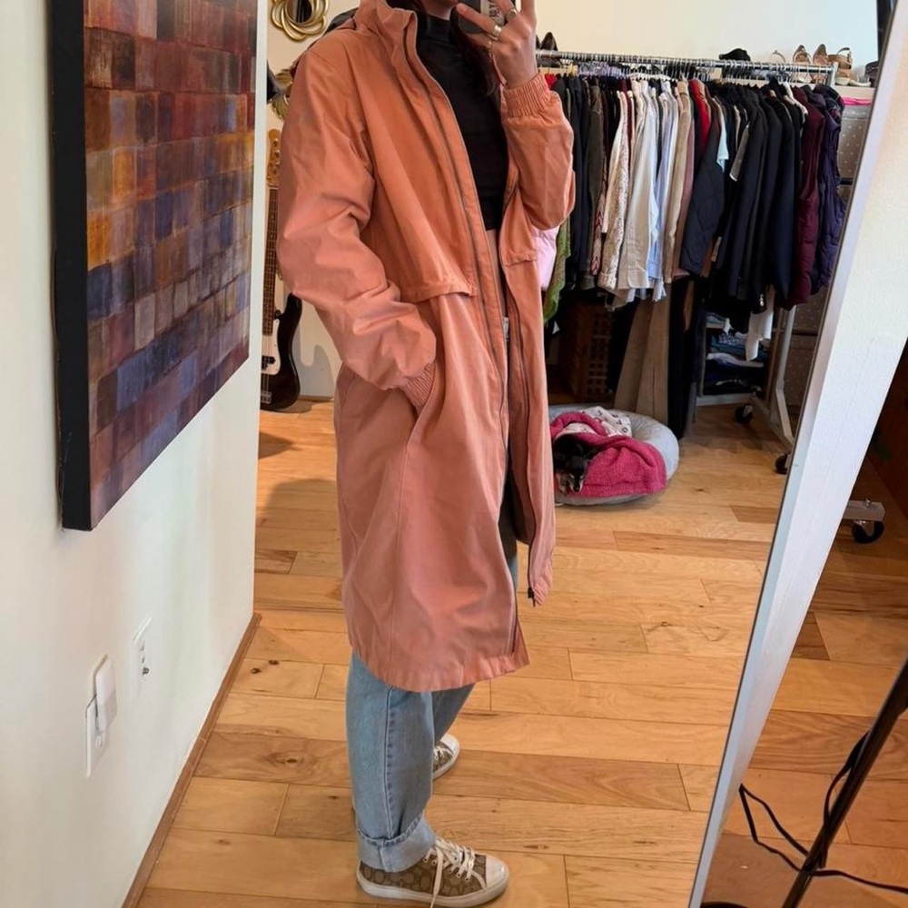 Hooded Weatherproof Trench Coat in Dusty Orange - Picture 4 of 7